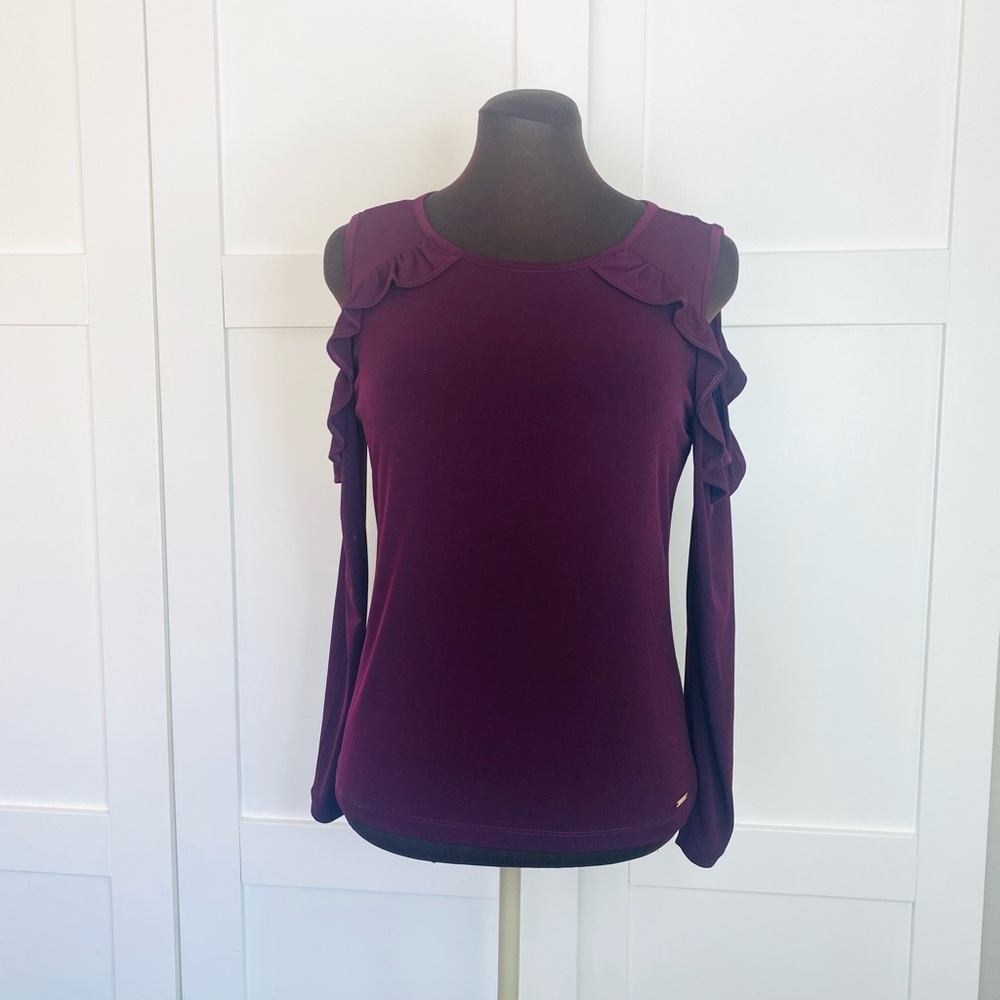 Ivanka Trump Cold Shoulder Ruffle Top Blouse - Picture 2 of 11